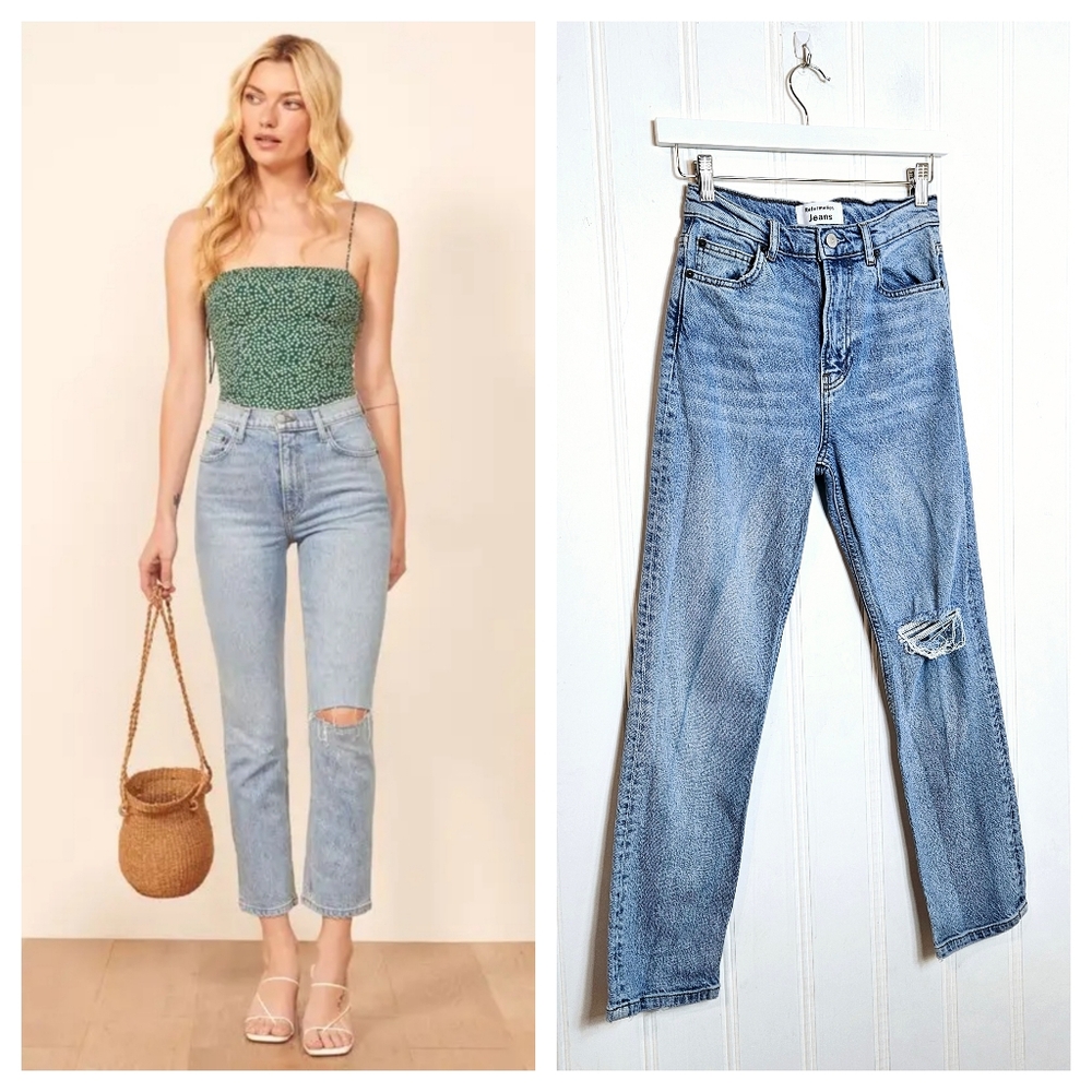Reformation Jeans W25 Liza High Rise Straight Cropped Montego Blue Organic Denim